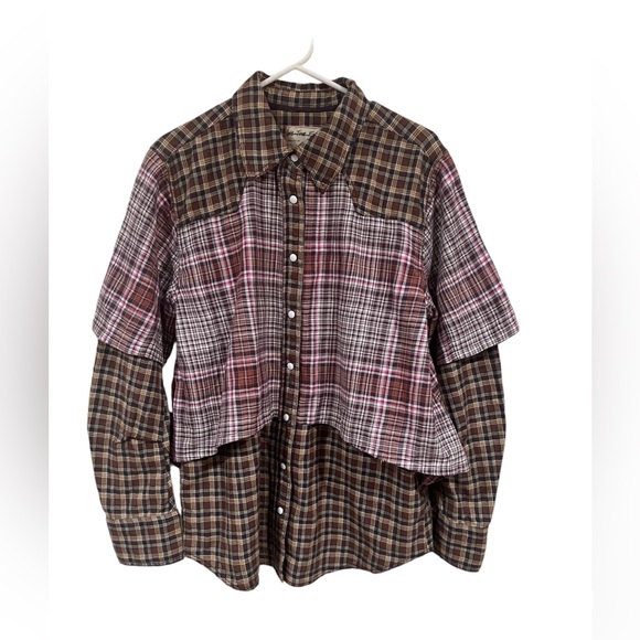 We The Free Tops - We the Free Plaid Two Tone Layered Flannel size Medium